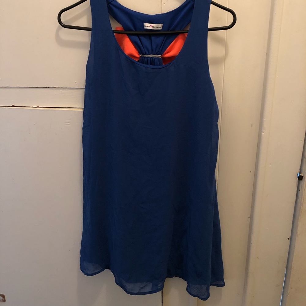 Blue flowy dress size M with pink bow